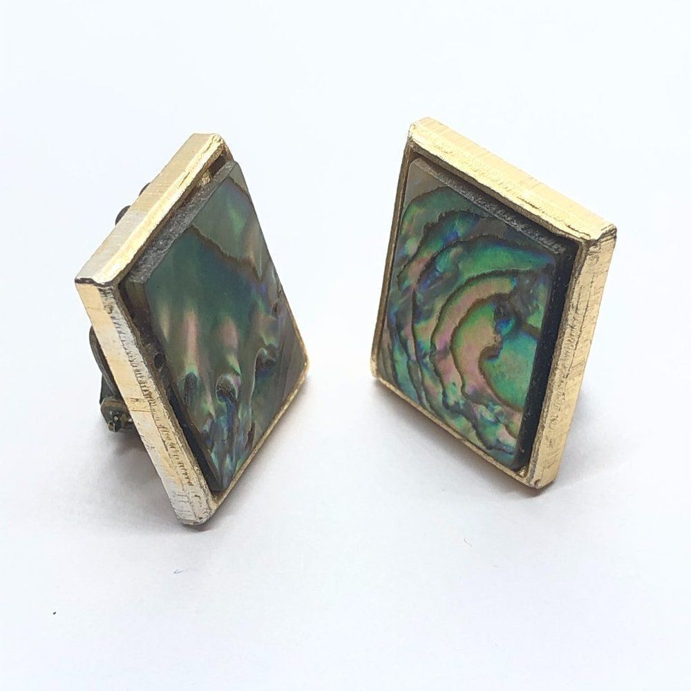 Pretty Vintage Rectangular Abalone Shell Clip On … - image 3